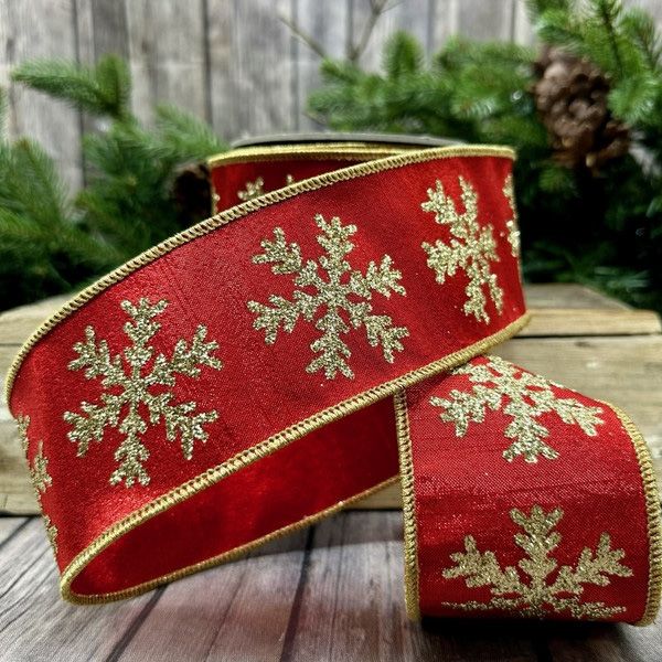 2.5" x 5yds Metallic Dupion Glitter Snowflake Ribbon