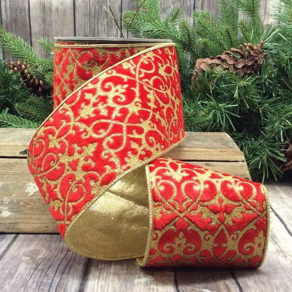 4" x 10yds Velvet Glitter Treillage Ribbon