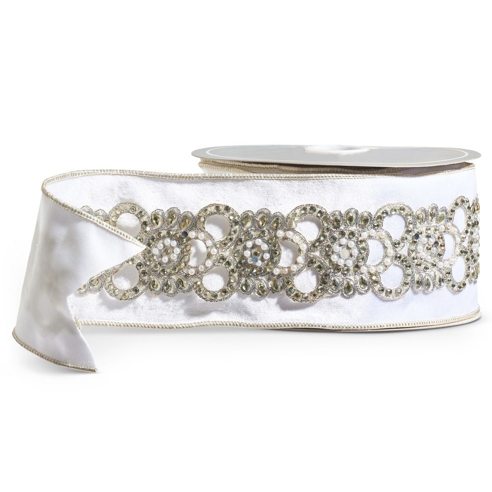 4" x 5yds Velvet Wired with Pearl Embellishments Ribbon