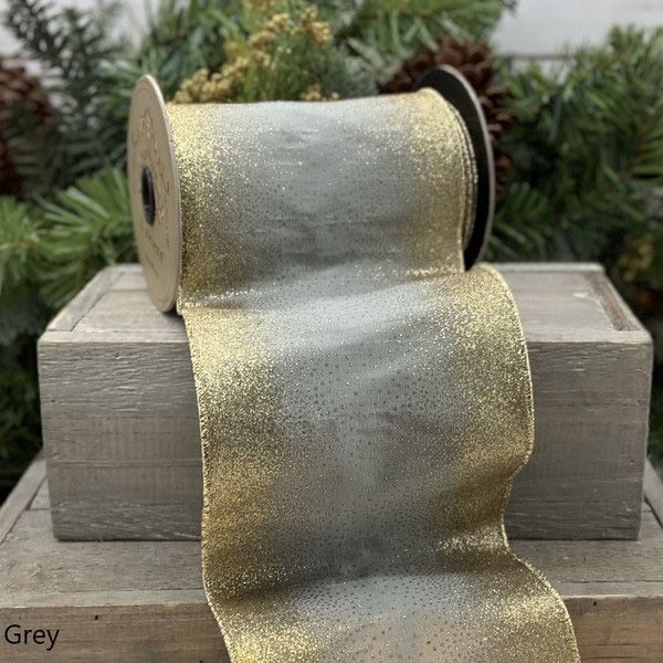 5" x 10yds Faux Dupion Starburst Glitter Edges Ribbon