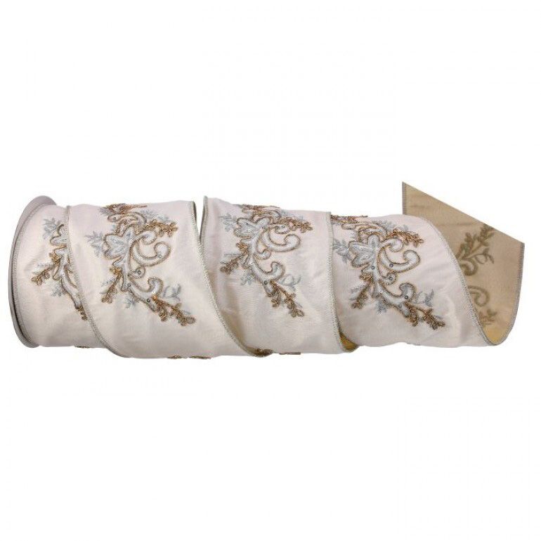 4" x 5yds Embroidered Acanthus Ribbon