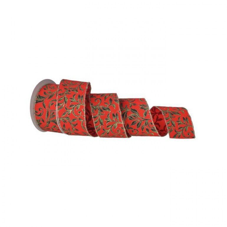 2.5" x 10yds Printed Leaf Vine On Velvet Ribbon