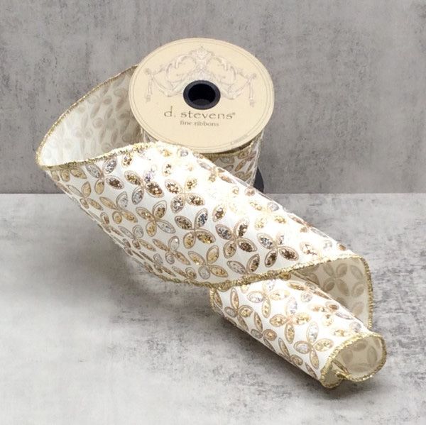 4" x 10yds Taffeta Floral Glitter Ribbon