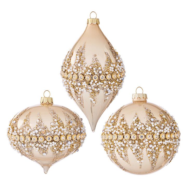 4" Champagne Beaded Ornament