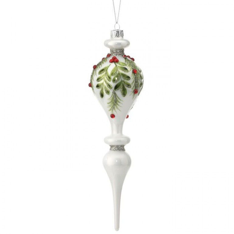 10" Glass Berry Leaf Finial Ornament