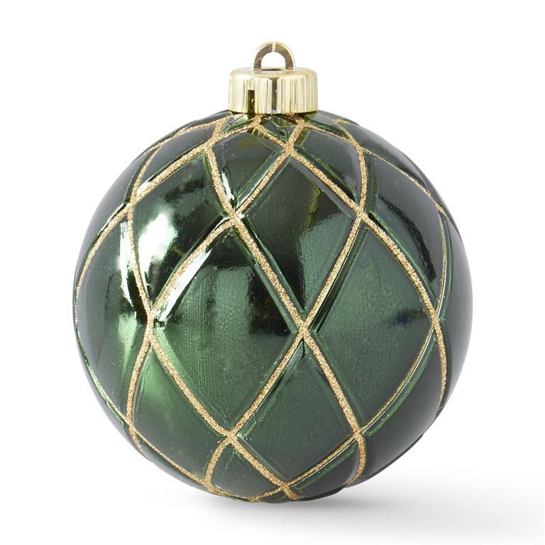 4.75" Green/Red Glitter Quilted Shatterproof Ornament