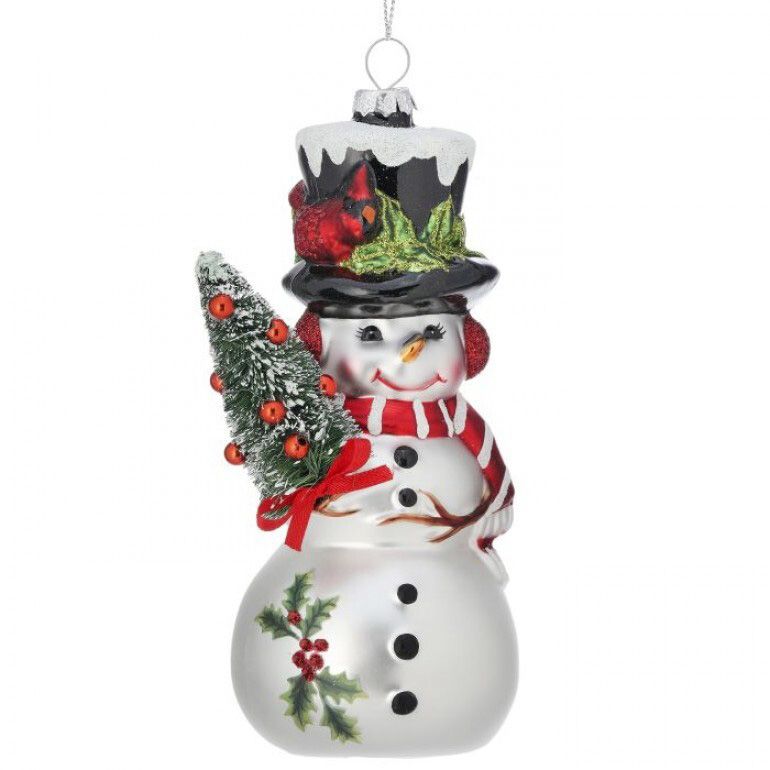 6" Snowman Tree Cardinal Ornament