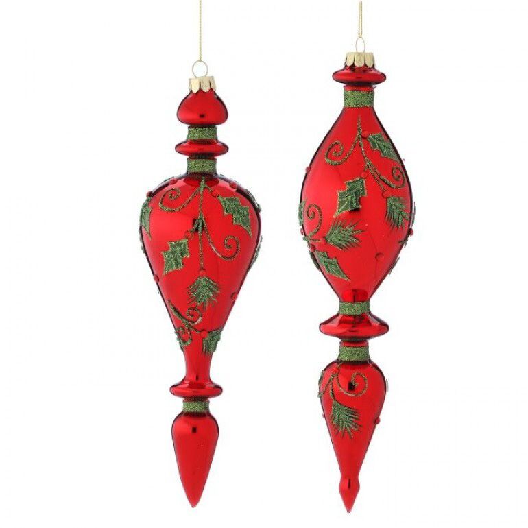 9"-10" Glass Holly Finial Ornament