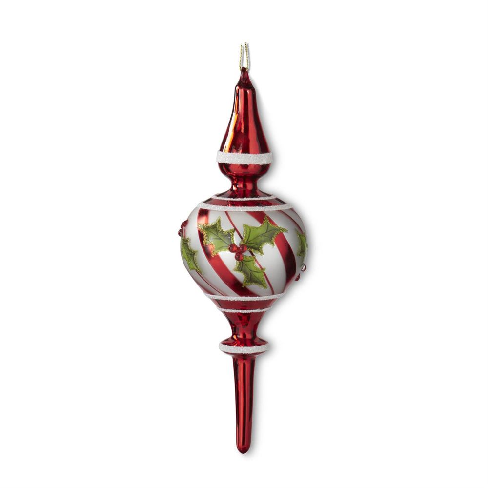10" Holly Glass Ornament