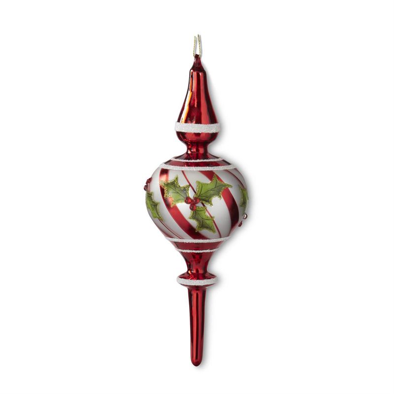 10" Holly Glass Ornament