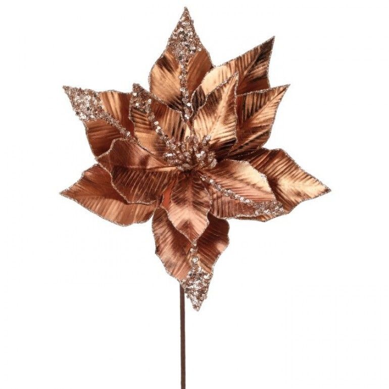 24 24" Copper Poinsettia w/ Glittered Edge Stem
