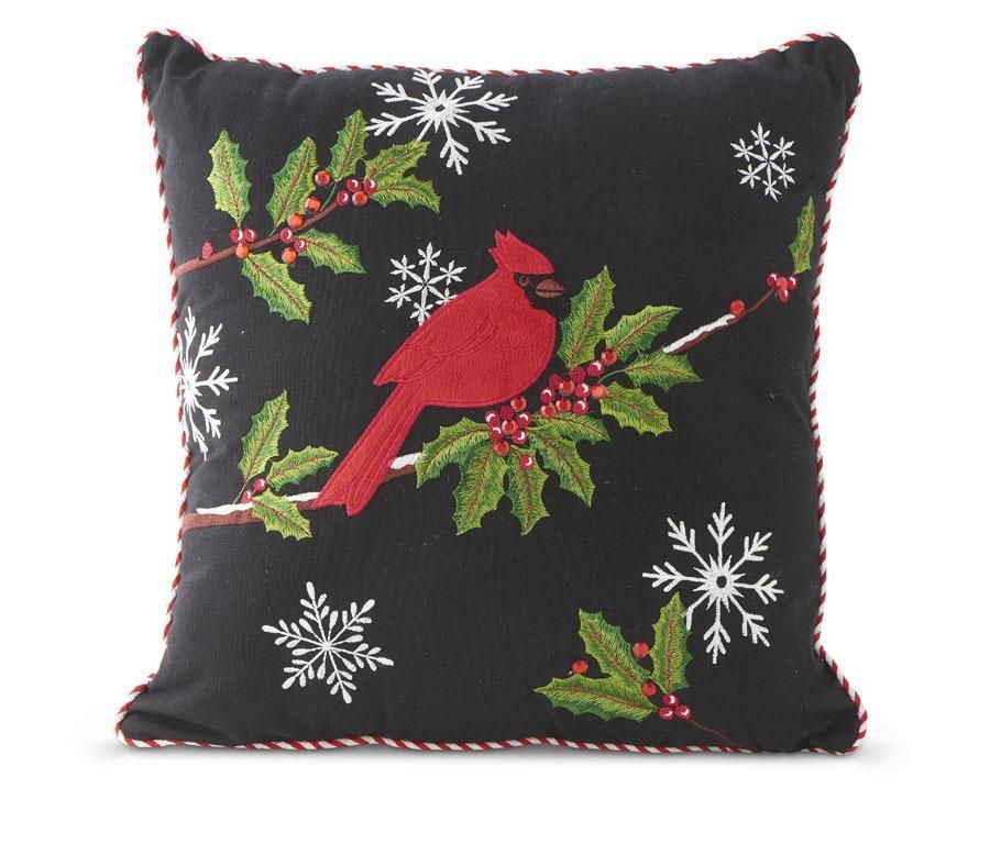 16 16" Black Pillow w/ Embroidered Cardinal