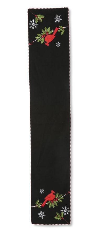 72 72" Black Table Runner w/ Embroidered Cardinal