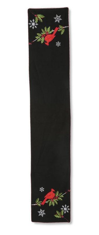 72" Black Table Runner w/ Embroidered Cardinal