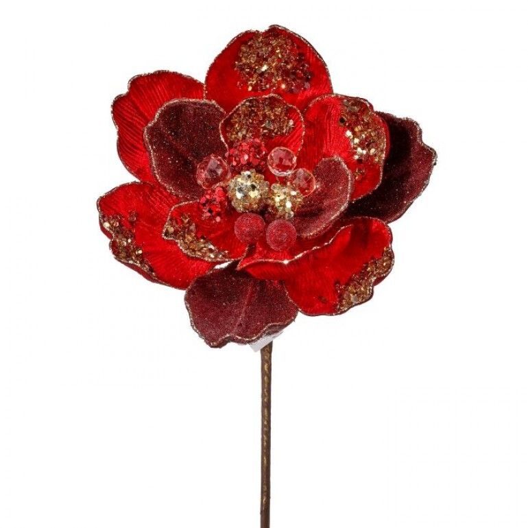 24 24" Red/Gold Iced Jewel Encrusted Magnolia