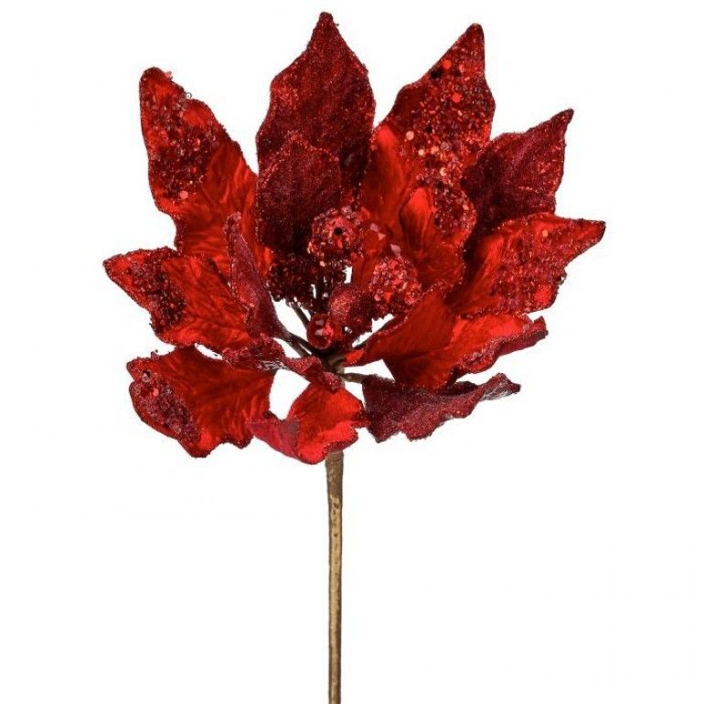 18" x 10" Red Heavy Jeweled Poinsettia