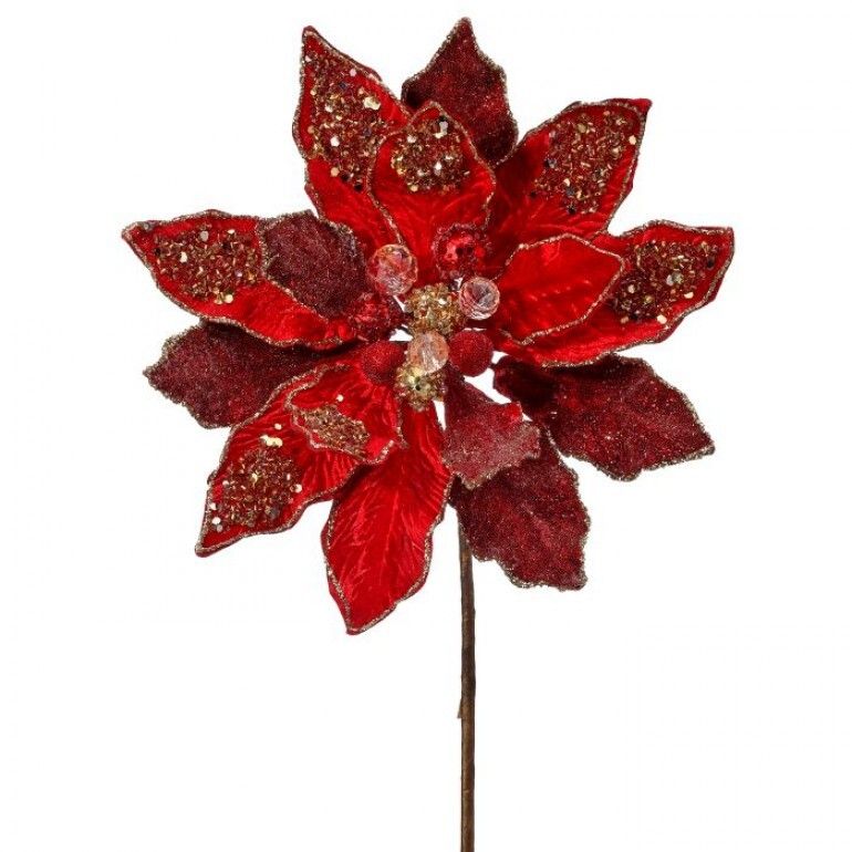 24 24" Red/Gold Iced Jewel Encrusted Poinsettia