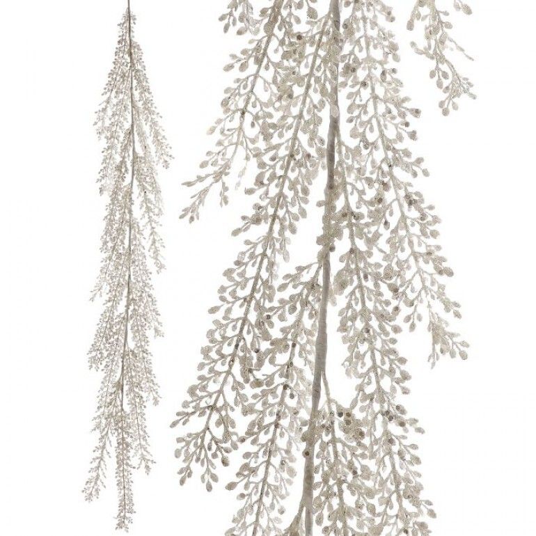 48 48" White Glitter Sequin Artemesia Garland