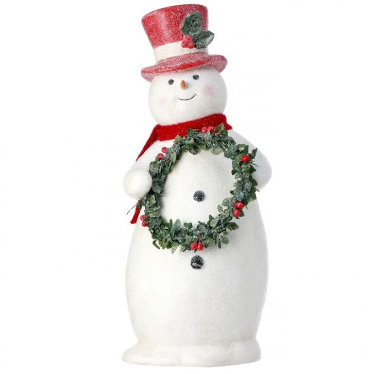 11.5" Paperpulp Snowman With Wreath