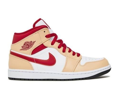 Jordan 1 Mid Light Curry Cardinal