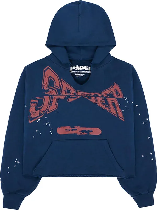 Sp5der Hoodie Brown Letter Navy