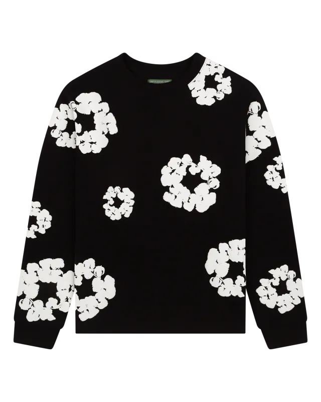 Long Sleeve Cotton Wreath Tee Black