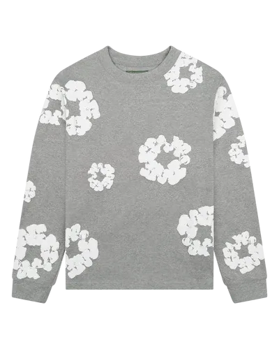 Long Sleeve Cotton Wreath Tee Grey