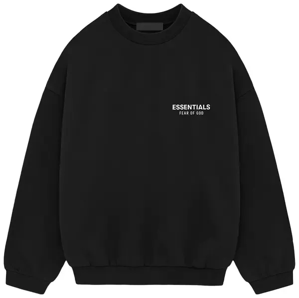 Essentials Black Crewneck 2024 (White Front and Back Logo)