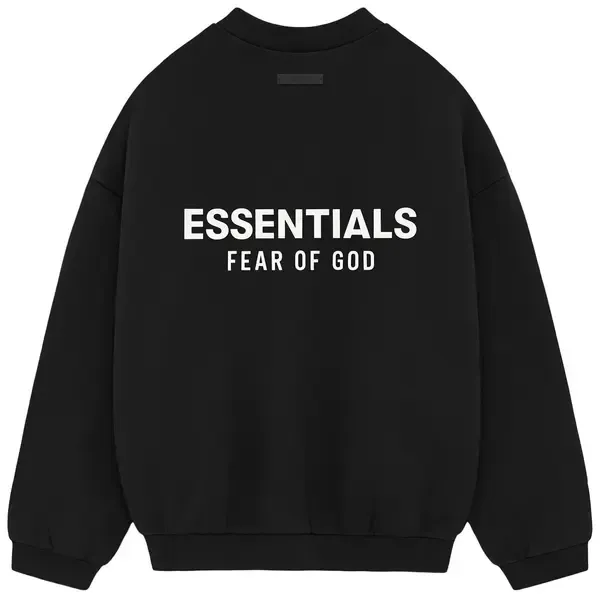 Essentials Black Crewneck 2024 (White Front and Back Logo)