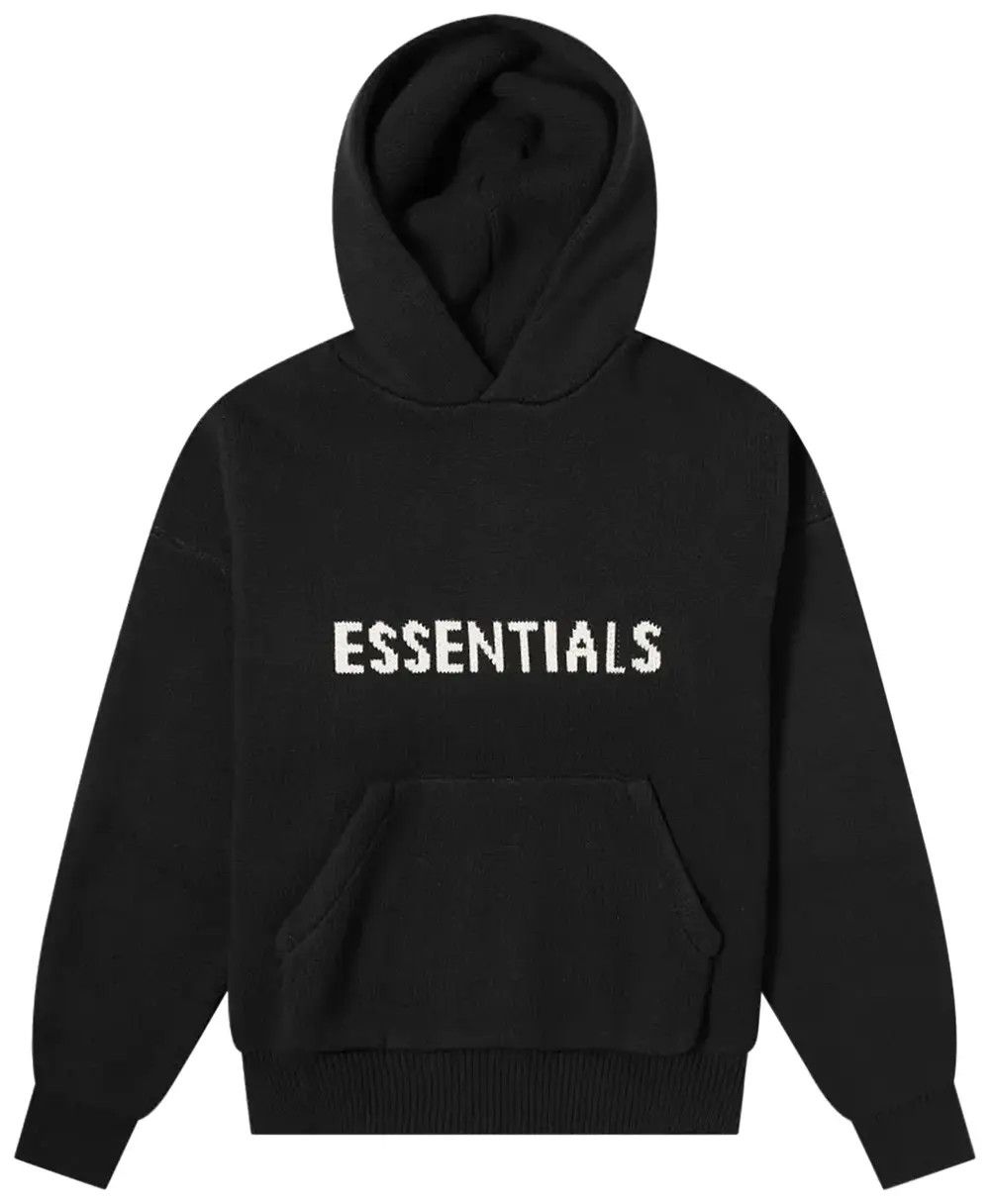 Essentials Black Knit Hoodie 