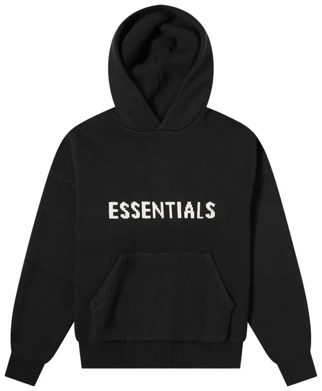 Essentials Black Knit Hoodie 