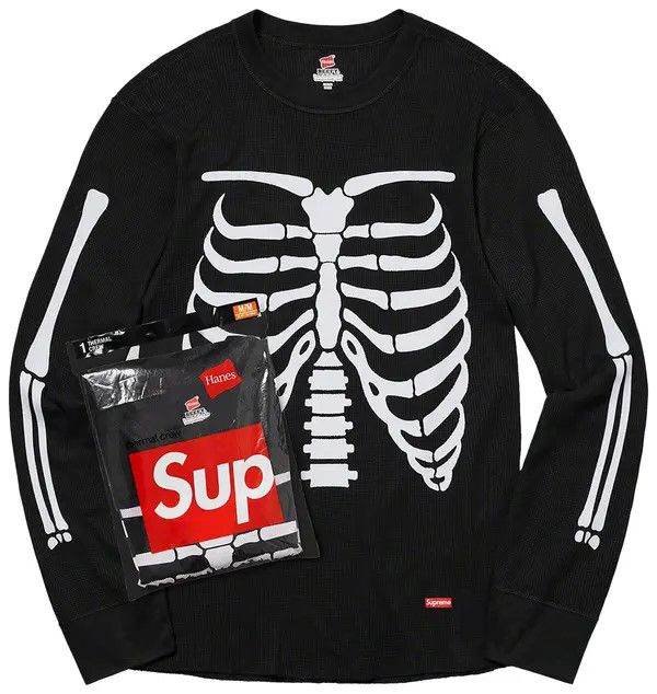  Supreme x Hanes Bones Thermal Crew Black