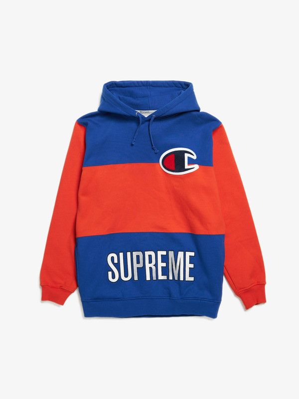 Supreme x Champion Striped Hoodie Blue/Orange