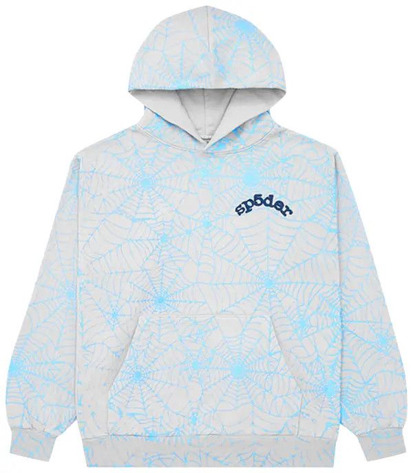 Sp5der Grey/ Blue Web Hoodie