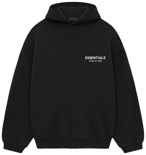 Essentials Black Hoodie 2024 (White Front and Back Logo)