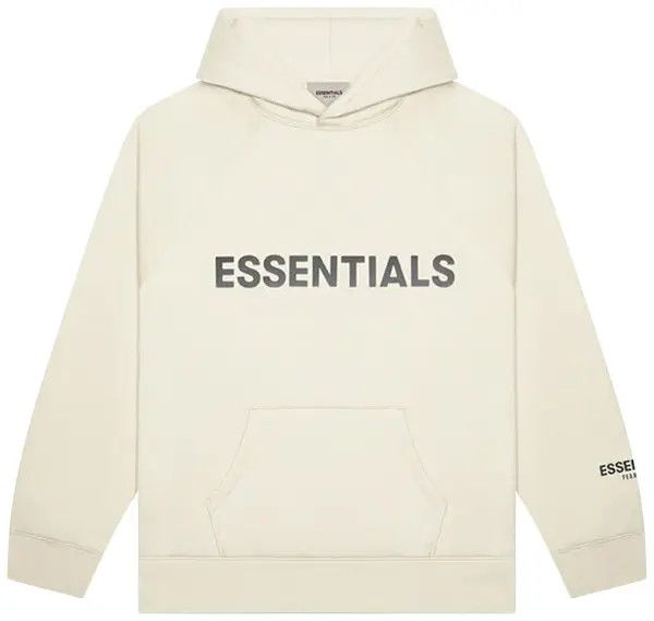Essentials Hoodie Cream Big Rubber Front Logo
