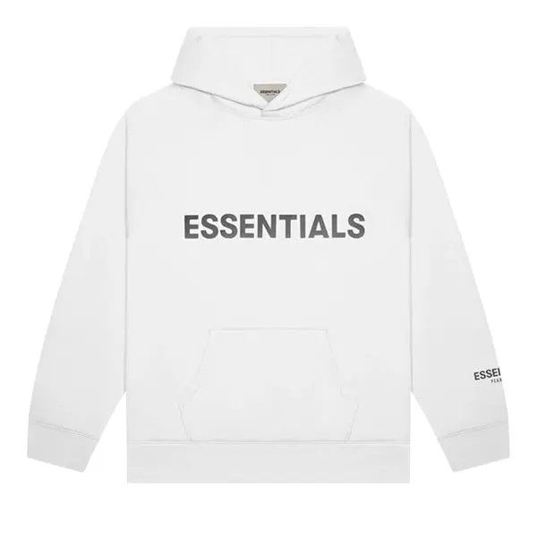 Essentials Hoodie White Big Rubber Front Logo
