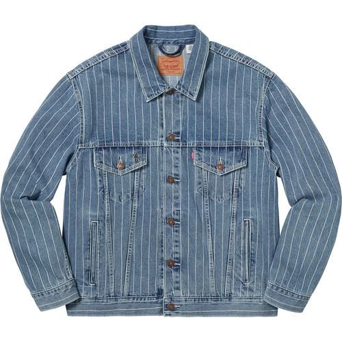 Supreme x Levi&#39;s Pinstripe Trucker Jacket Blue
