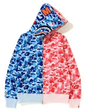 A Bathing Ape ABC Blue/Pink Camo Separate Shark Full Zip Hoodie, Size: M
