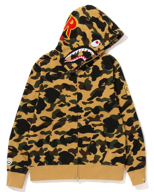 A Bathing Ape Yellow PONR 1st Camo 2nd Shark Full Zip Hoodie, Size: XXL