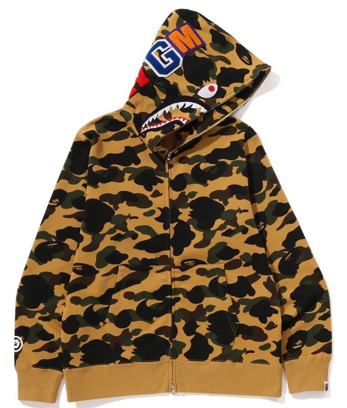 A Bathing Ape Yellow ABC 1st Camo Shark Full Zip Hoodie, Size: XXL