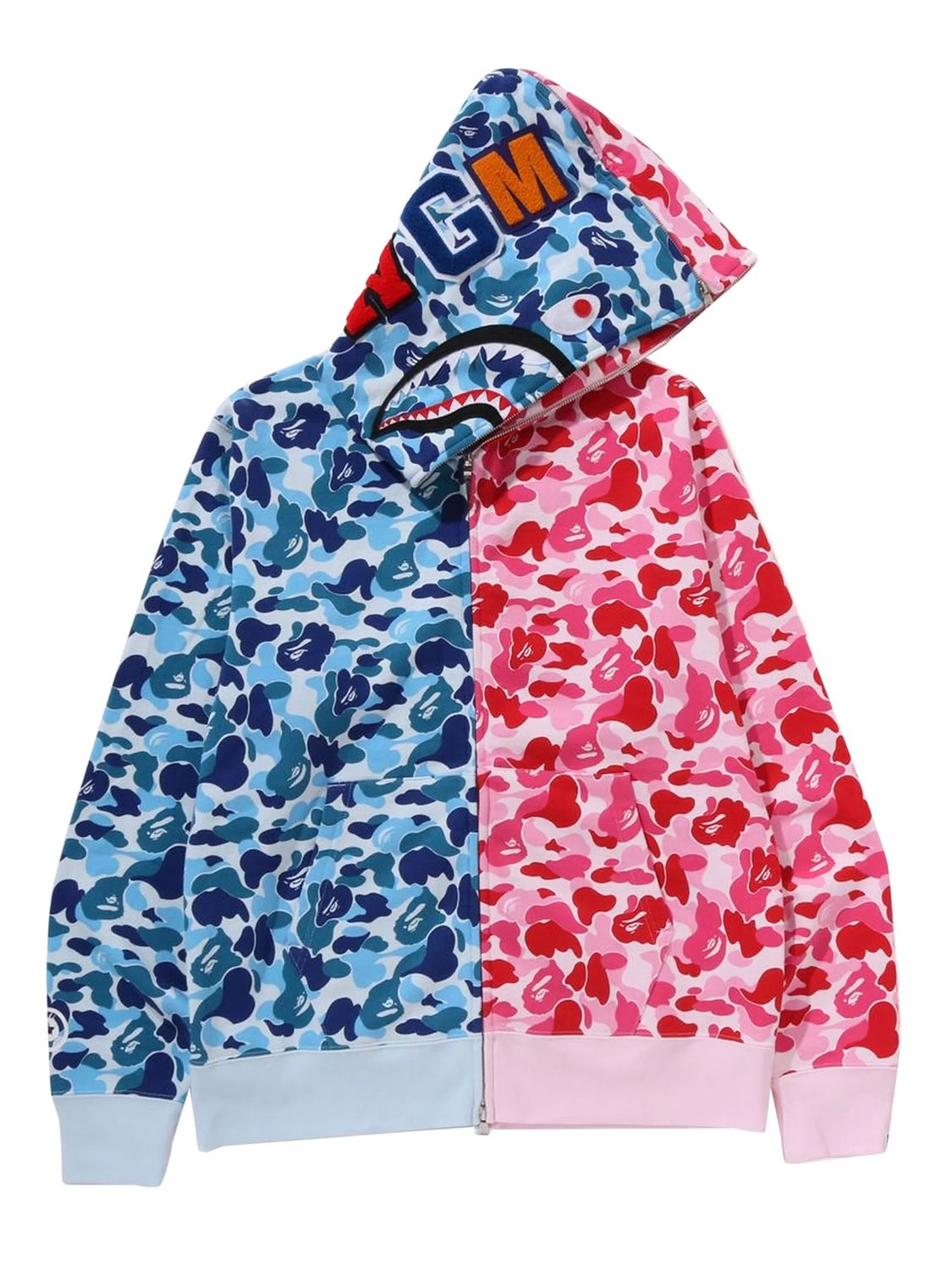 Bape ABC Blue/Pink Camo Separate Shark Full Zip Hoodie, Size: M