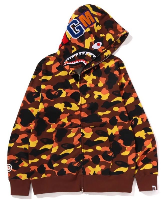 Bape 1st Orange Camo Shark Full Zip Hoodie
