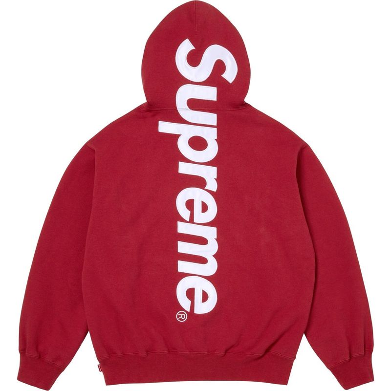 Supreme FW25 Satin Appliqué Hooded Sweatshirt Dark Red