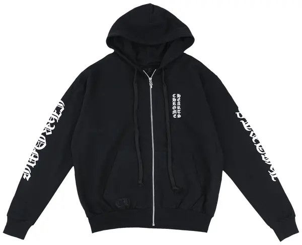 Chrome Hearts Letters Sleeve Fleece Zip Up Hoodie &#39;Black/White&#39;, Size: M