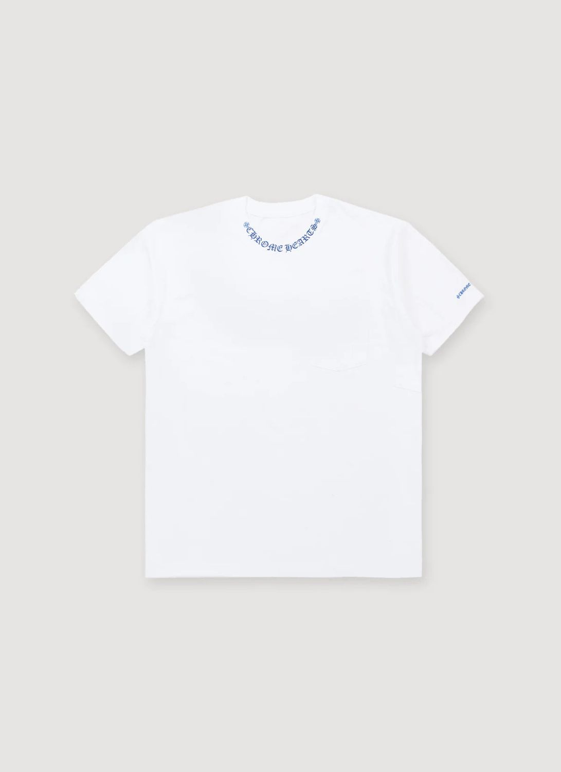 Chrome Hearts Tee  Neck Logo Blue  White, Size: M
