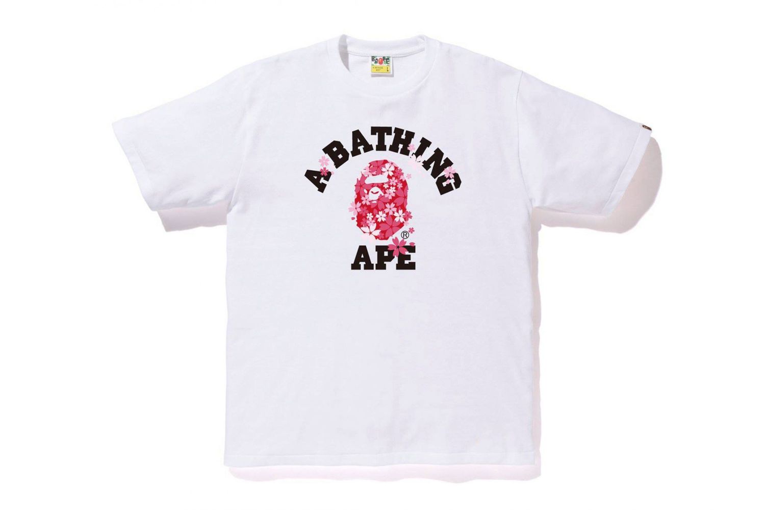 Bape Tee College Sakura (Cherry Blossom) , Color: White, Size: S