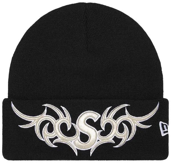 Supreme Beanie 'FW25 Tribal S Logo', Color: Black, Silver Logo