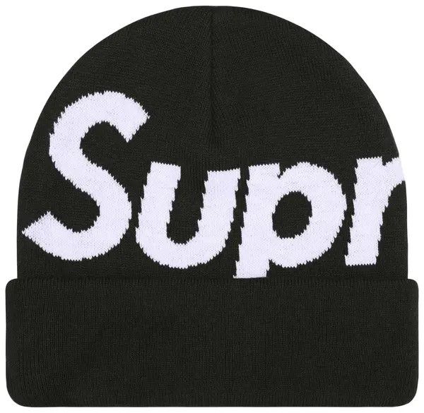 Supreme Beanie 'FW25 Big Logo', Color: Black (White Logo)