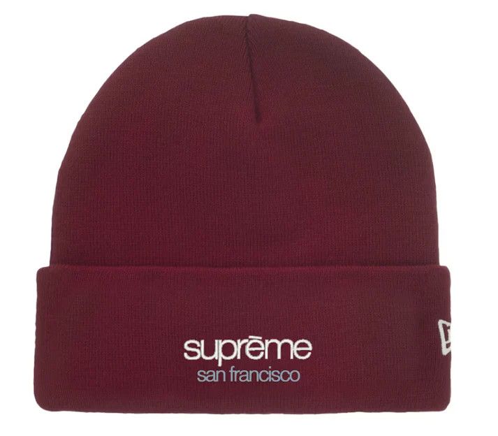 Supreme Beanie 'FW25 Classic Logo Shop', Color: Cardinal (SF)